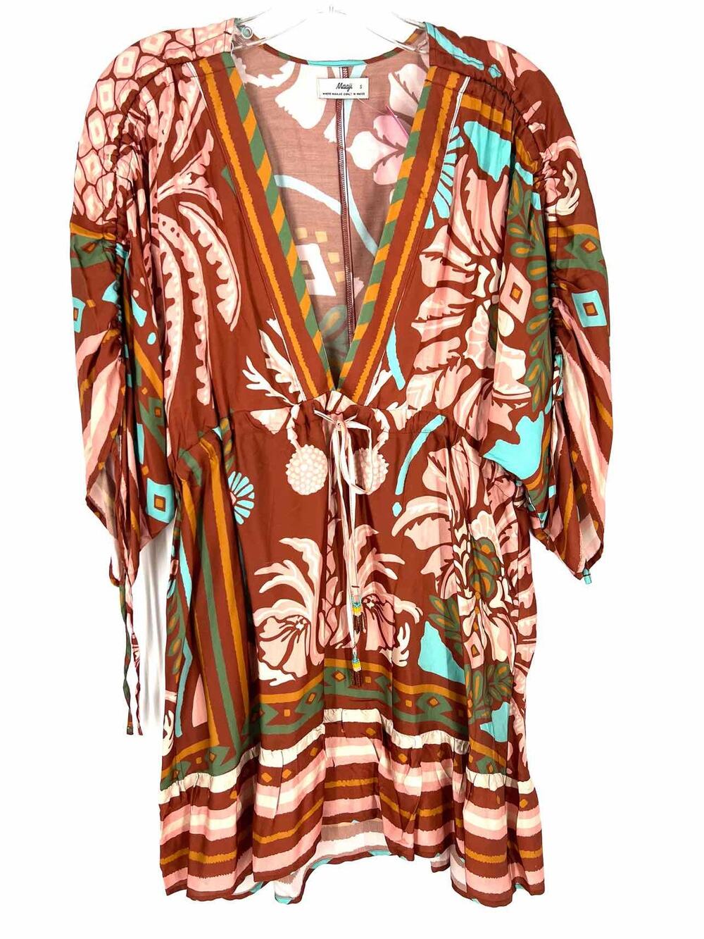 Maaji Size S Rust/Multi Floral Cinched Designer Dress